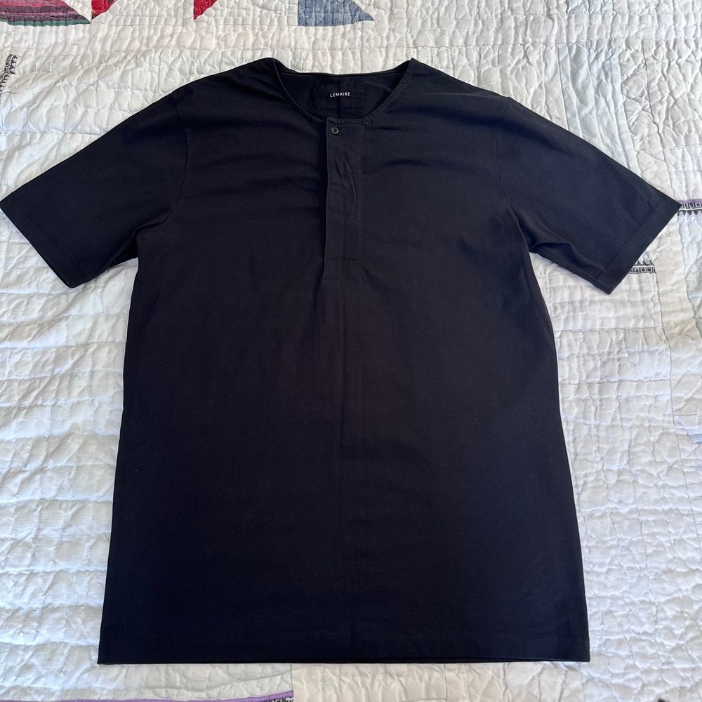 Lemaire Henley Shirt Black Short Sleeve Minimalist Cotton Top Mens Medium